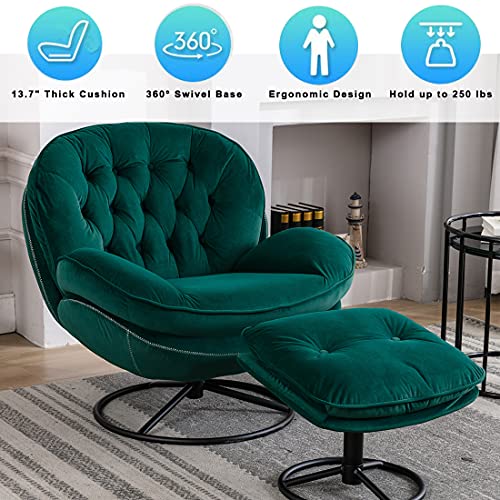 Baysitone Velvet Swivel Accent Chair with Ottoman Set, Modern Lounge Chair with Footrest, Comfy Armchair with 360 Degree Swiveling for Living Room