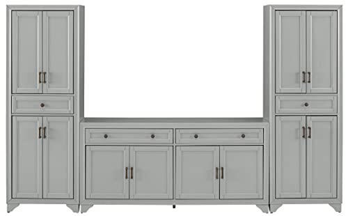 Crosley Furniture Tara 3-Piece Modern Farmhouse Sideboard Buffet Cabinet and Kitchen Storage Pantry Set, Distressed Gray