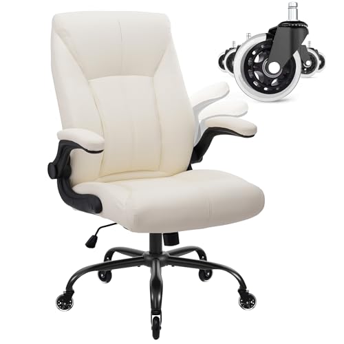 Big and Tall Office Chair for Heavy People 400lb, Executive Desk Computer Chair Adjustable Flip-up Armrests