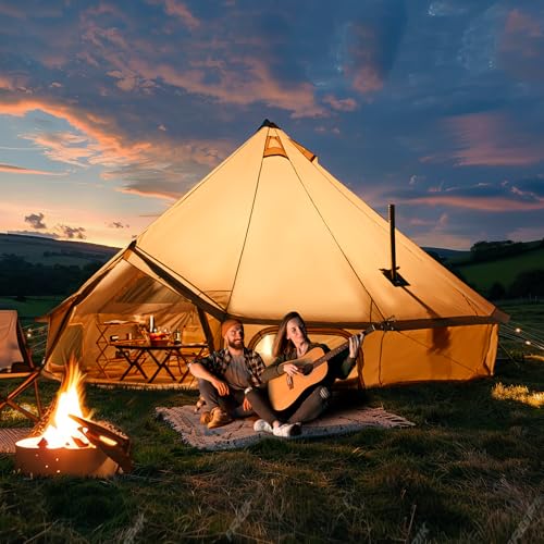 YOLENY Bell Ten 4/6/8/10 Person 4 Season, Yurt Tent Waterproof Glamping Tents w/Stove Jack for Family Camping Outdoor Party