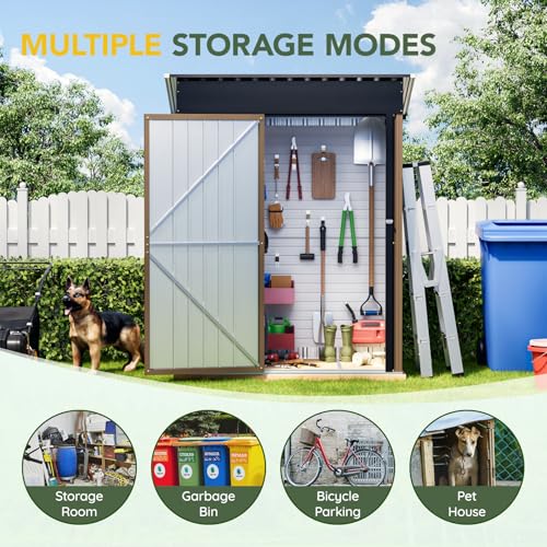 6x4FT Outdoor Steel Storage Shed with Clear Window, Lockable Doors, Weather-Resistant Metal Tool Shed for Garden, Backyard, Patio, and Utility Storage