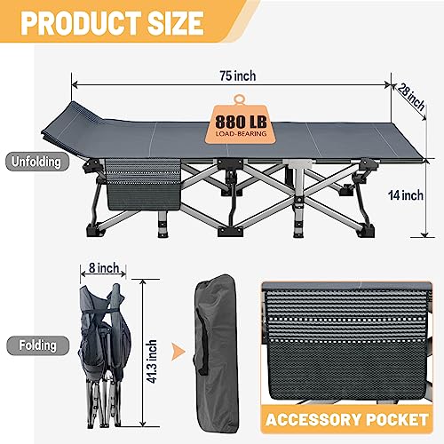 DoCred Folding Camping Cot with Mattress, 2 Pack Heavy Duty Folding Cot for Adults, Portable Sleeping Cot Bed Adults Outdoor Bed with Carry Bag