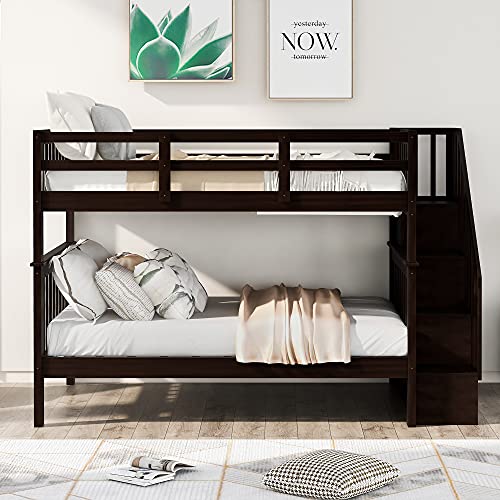 Ball & Cast Full Over Full Bunk Bed with Twin Size Trundle and Built in 4 Drawer,Wood Bunkbed w/Storage Ladder & Slat Support