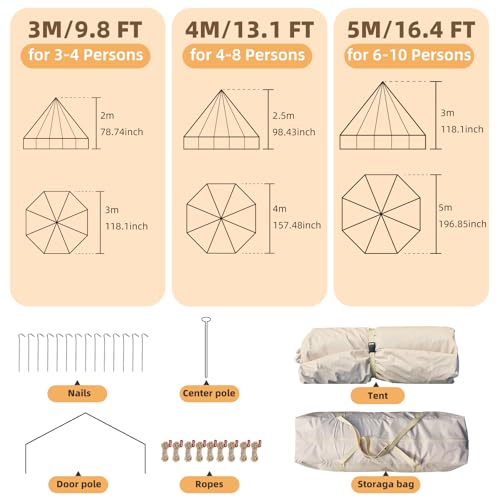 YOLENY Bell Ten 4/6/8/10 Person 4 Season, Yurt Tent Waterproof Glamping Tents w/Stove Jack for Family Camping Outdoor Party