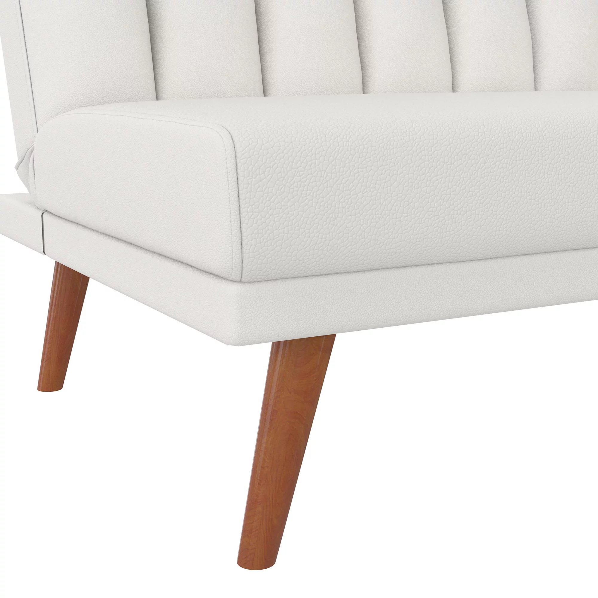 Novogratz Brittany Armless Futon, Sofa Lounger and Sleeper with Hideaway Support Legs, White Faux Leather