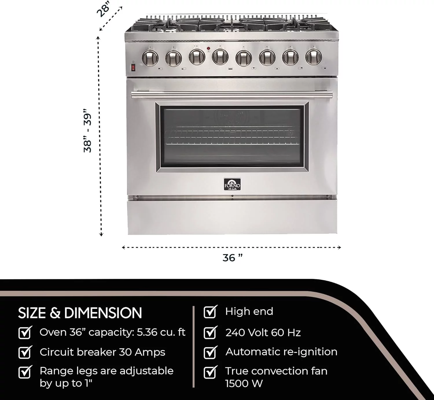 Galiano - Gold Professional 36" Freestanding Dual Fuel Range