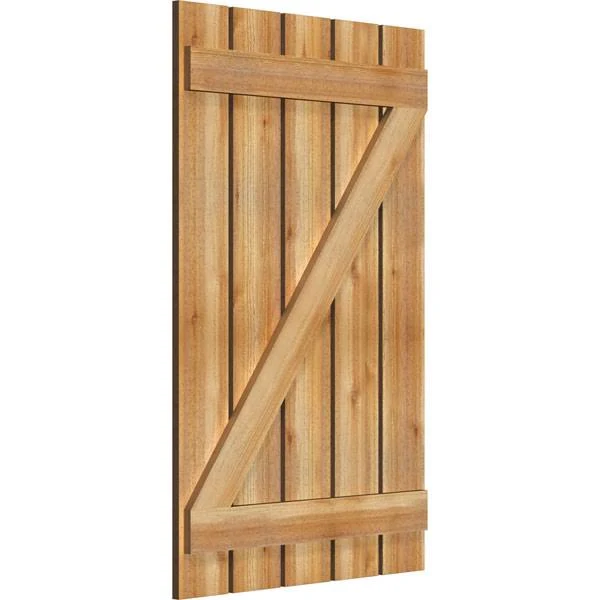 28 7/8x22W x 46x22H TimberCraft Five 5 3/8x22 Boards Spaced Board-n-Batten Shutters w/Z-Bar, Rough Sawn Western Red Cedar (Per P