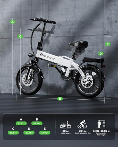 isinwheel U1 Electric Bike, 500W Motor, 20 mph, Folding Ebike, 14"/16"/20" Adults Electric Bicycles, 280.8Wh Battery, 25 Miles PAS Range, Black