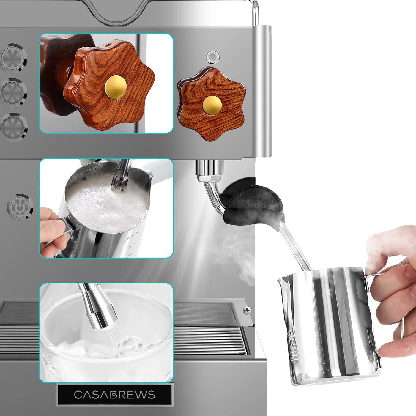 Casabrews 15 Bar Espresso Machine, Semi-Automatic Coffee Machine with Built-in Spotlight, Silver