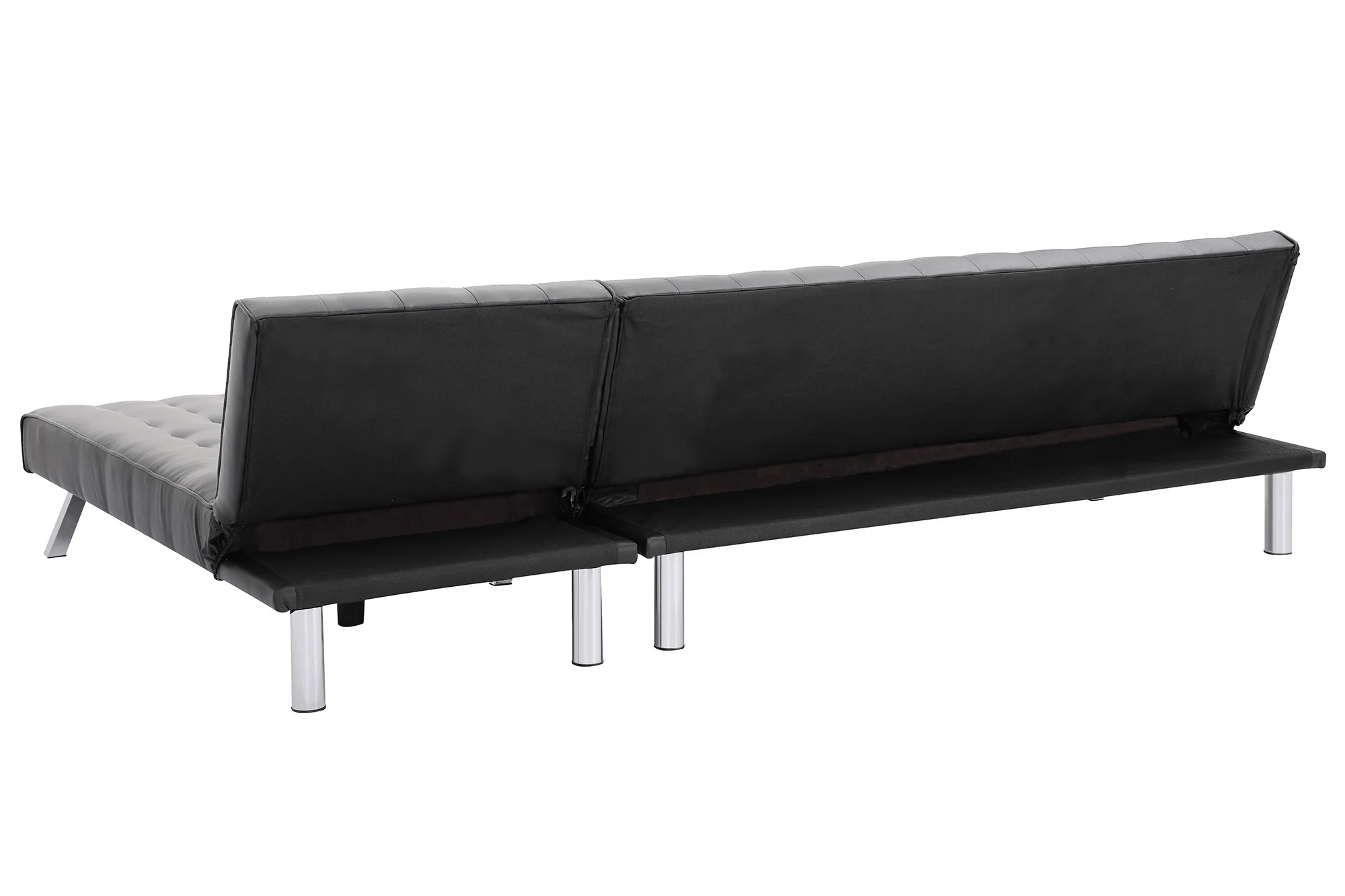 Reversible Sectional Sofa Sleeper Grey Pu With Metal Legs