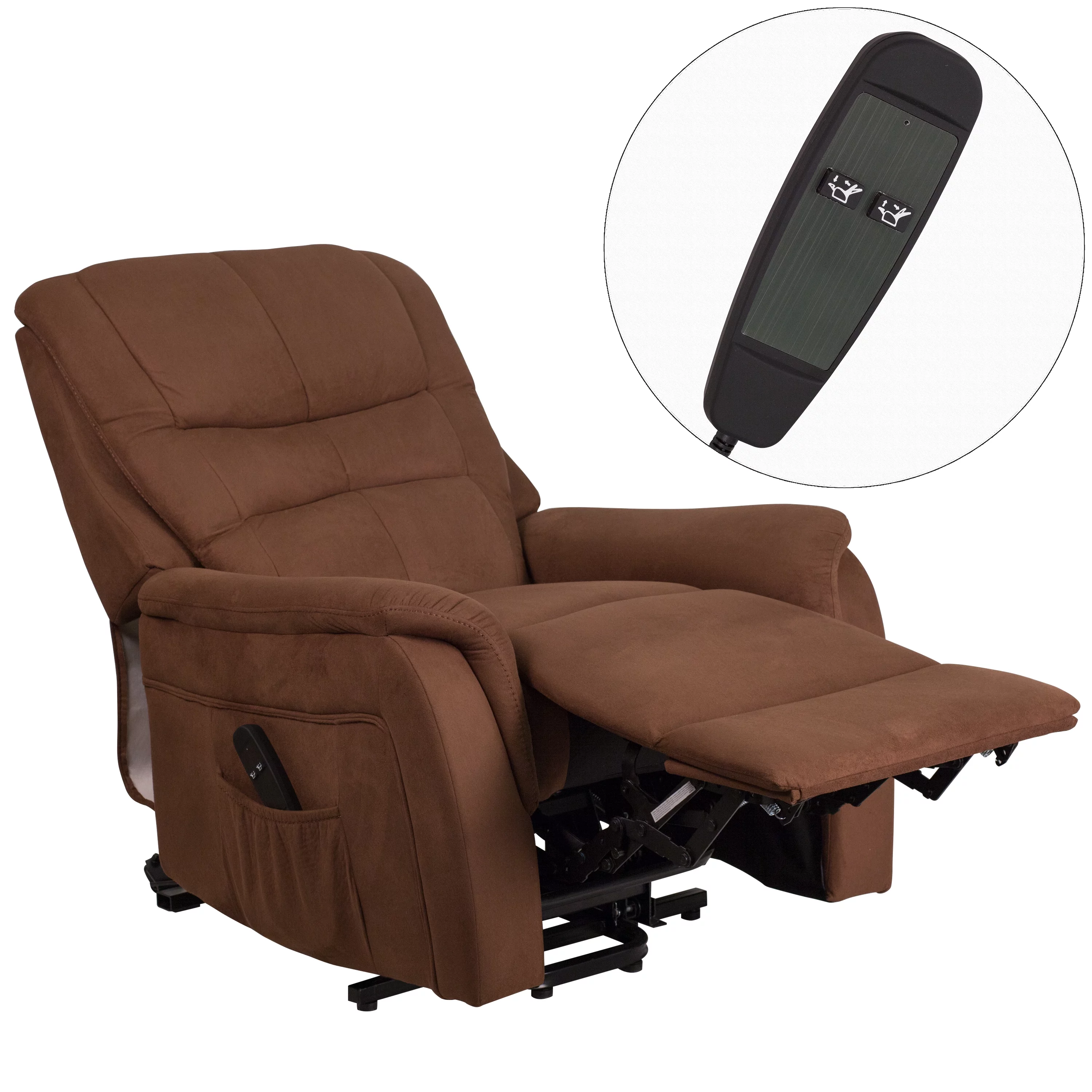 Emma + Oliver Brown Microfiber Remote Powered Lift Recliner for Elderly