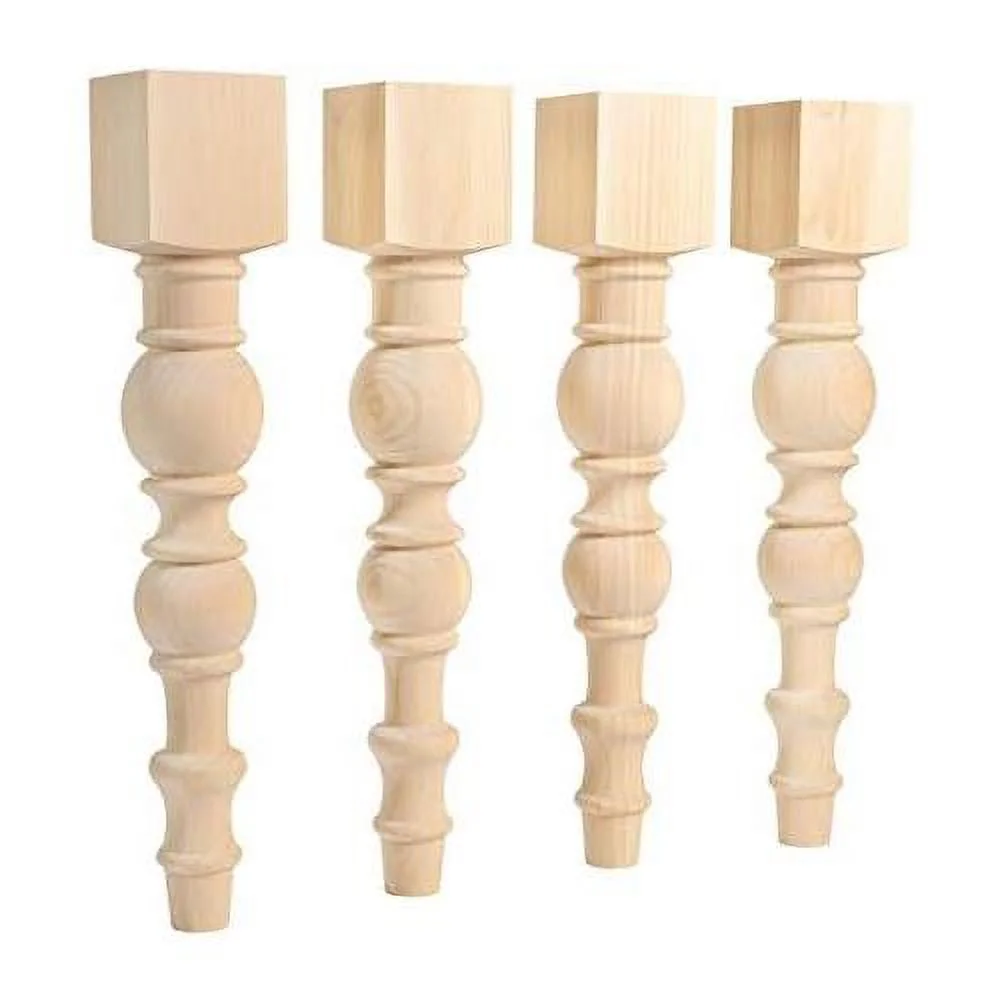 Modern Farmhouse Dining Table Legs - Unfinished - Turned Legs - DIY Furniture - Set Of 4 With Dimensions: 5" X 29"