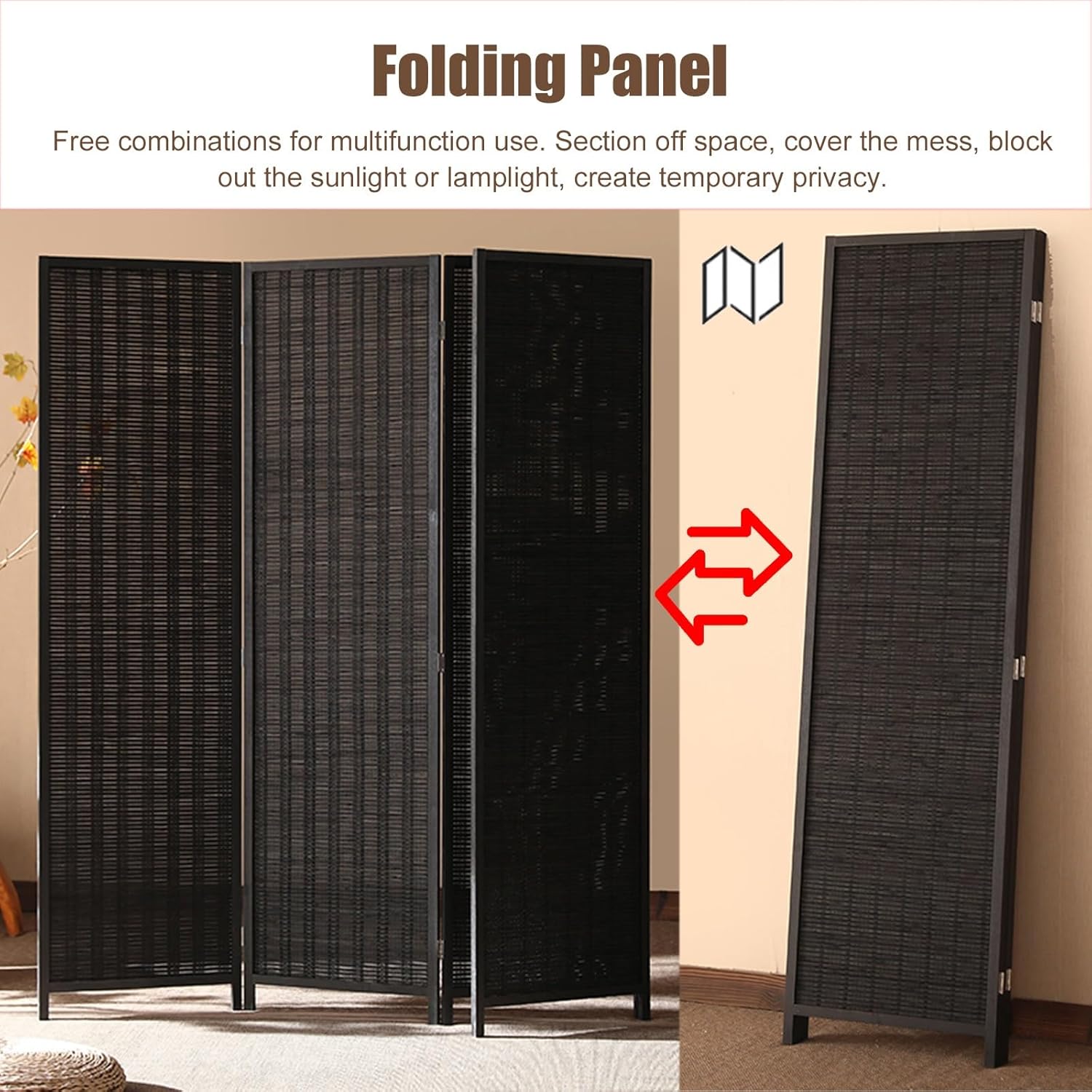 Room Privacy Screen Divider 4 Panel Screen Room Divider, Portable Black Seperating Wall for Bedroom/Office/Hotel Room/Study/Privacy Partition