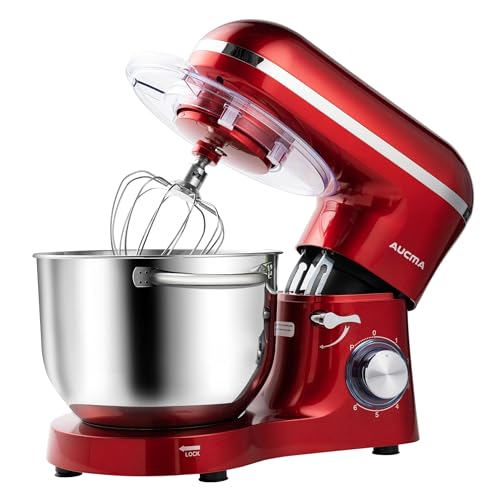 Aucma Stand Mixer,6.5-QT 660W 6-Speed Tilt-Head Food Mixer, Kitchen Electric Mixer with Dough Hook, Wire Whip & Beater (6.5QT, Black)
