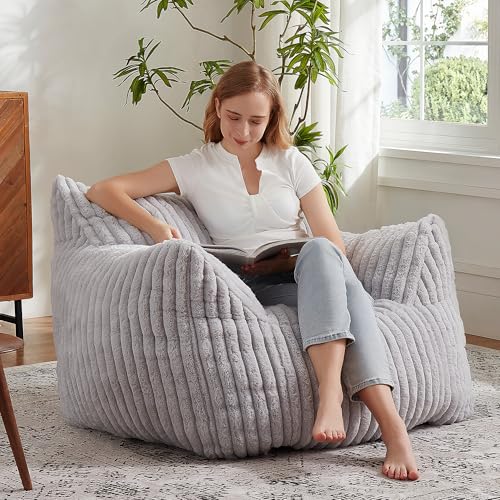 Giant Bean Bag Chairs for Adults with Filling Plush Fluffy Bean Bag Chairs for Teens with Armrests Comfy BeanBag Lazy Couch Sofa Chair for Bedroom
