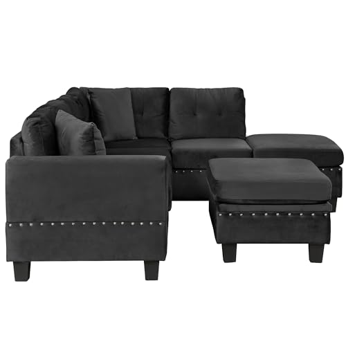 Merax Modern Sectional Sofa with Storage Ottoman, L Shaped Couch with 2 Pillows and 2 Cup Holders