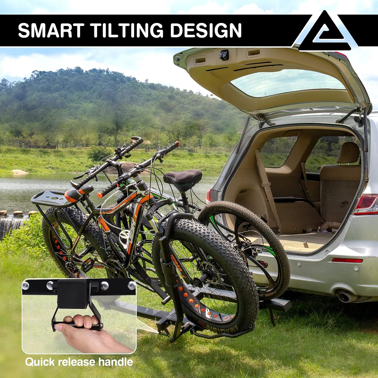 Leader Accessories Tire Clamping 2-Bike Platform Style Hitch Mount Bike Rack, Locking Tray Style Bicycle Carrier Racks Foldable Rack for Cars, Trucks