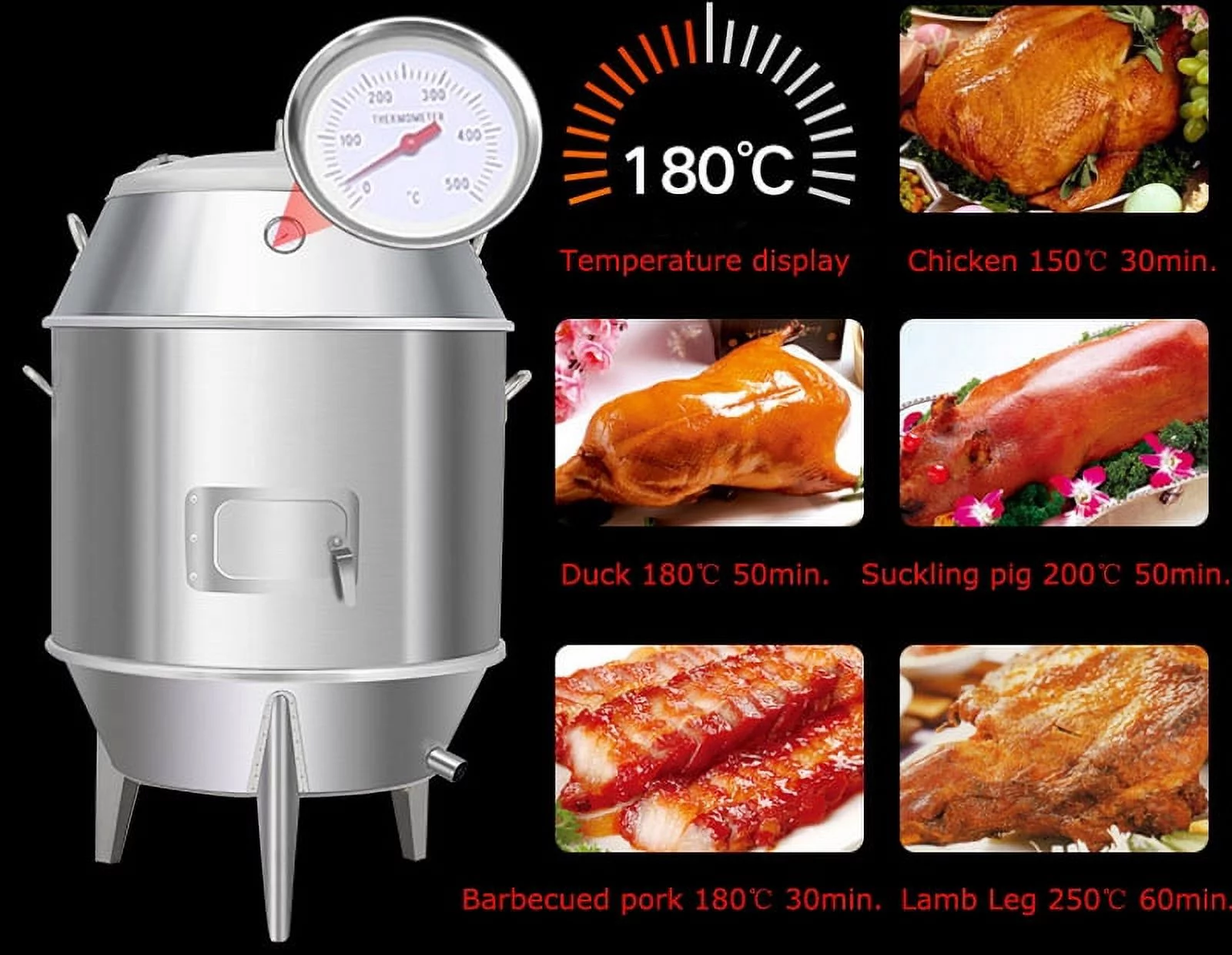 PreAsion Charcoal Roast Oven Toaster for Duck Chicken Meat Corn Potato Baking with Stainless Steel Assembled