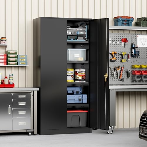 Greenvelly Metal Storage Cabinet, 72" Black Locking Storage Cabinets with Doors and 4 Shelves, Metal Cabinet for Garage Home Office, Classroom