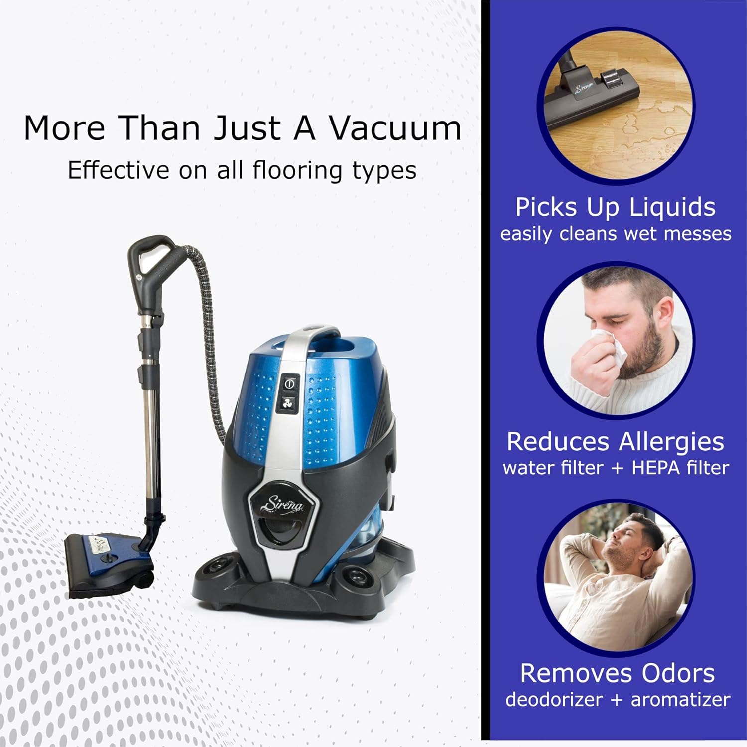 Sirena Bagless Vacuum Cleaner Premium Pack - Water Filtration Vacuum - Bonus 2 Twister Air Purifier, HEPA Filter and Turbo Brush - Wet Dry Vacuum