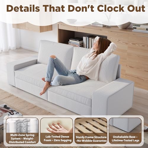 85" Loveseat, Corduroy Love Seat 3 Seater Couch with Removable Covers & Medium Firm Seat Cushion