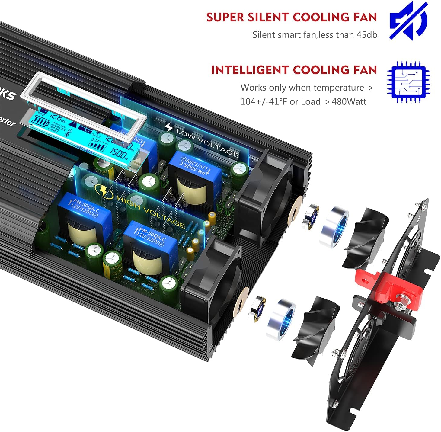 Pure Sine Wave 2500 Watt Car Power Inverter 2500w Converter DC 12V to 110V-120V AC with LCD Display 2 AC Outlets 2x2.4A USB Ports 1 AC Terminal Block