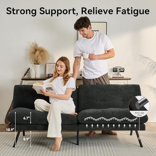 71" Convertible Futon Sofa,Faux Leather Futon Couch Bed,Sleeper Sofa Bed,Memory Foam Modern Folding Small Loveseat for Living Room,Office,Apartment
