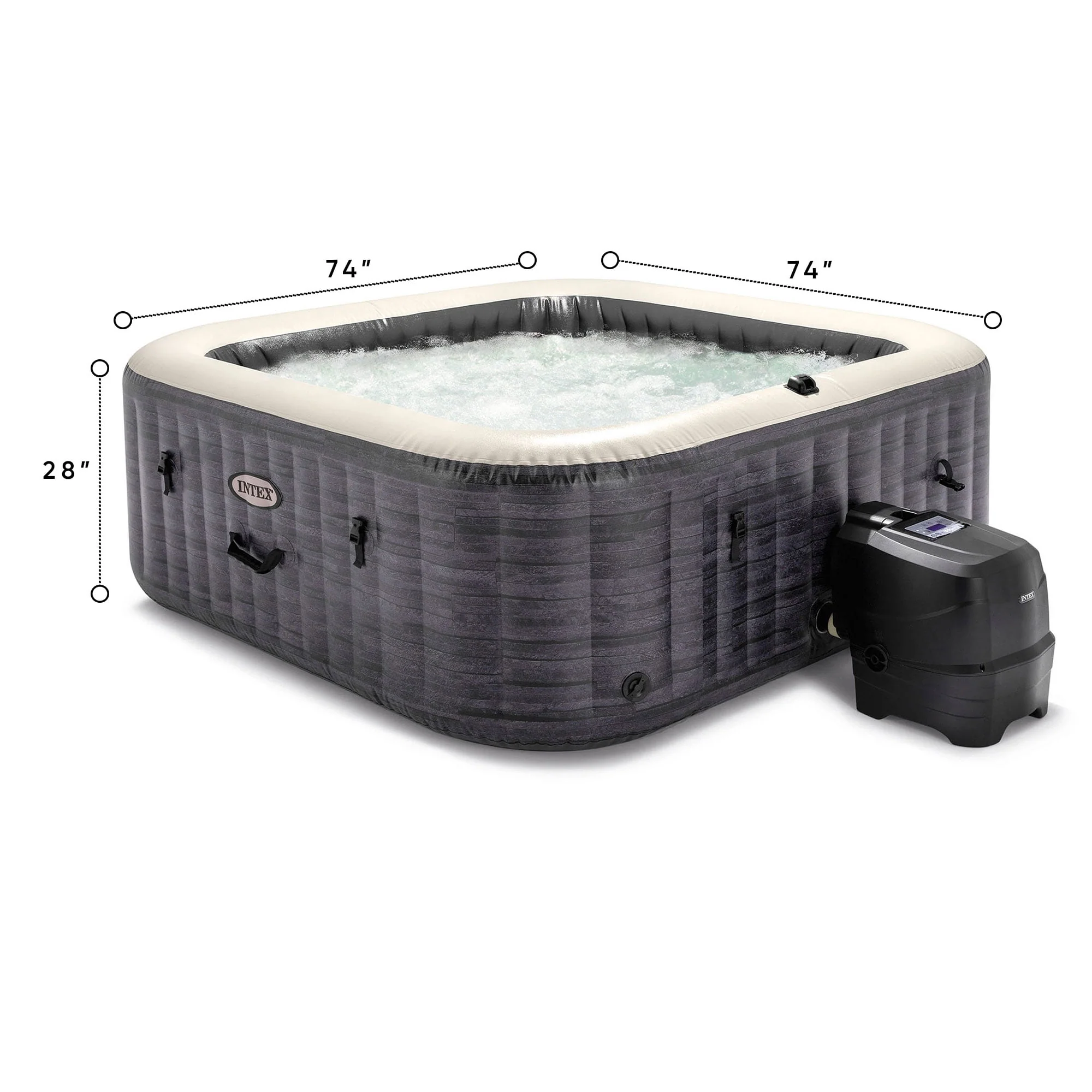 Intex PureSpa Plus Greystone Inflatable Hot Tub Square Jet Spa, 83 x 28
