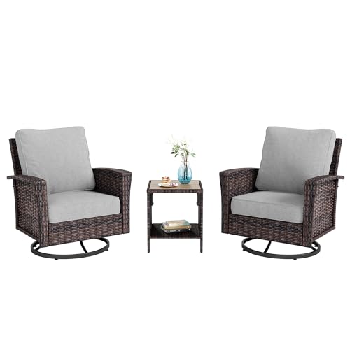 HERA'S HOUSE High Back Patio Furniture Set with Swivel Chairs, Outdoor Wicker Conversation Sets with 5.5" Comfy Cushions, 4 Piece Outside Sofa Sets