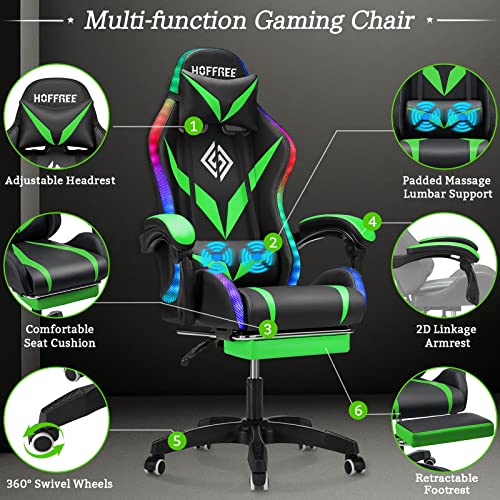 Gaming Chair with Bluetooth Speakers and RGB LED Lights Ergonomic Massage Computer Gaming Chair with Footrest Video Game Chair High Back with Lumbar