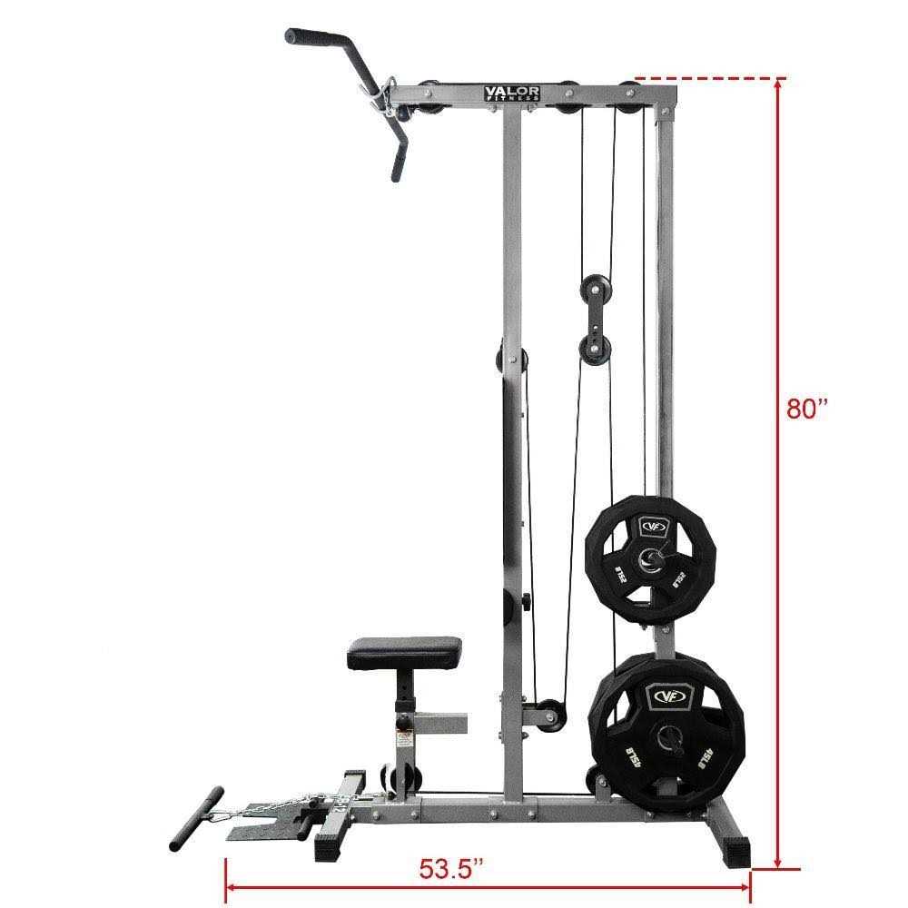 Valor Fitness Lat Pull Down Machine Adjustable Low Row Cable Pulley Exercise Equipment with Attachments - Sports Supplies Online Store