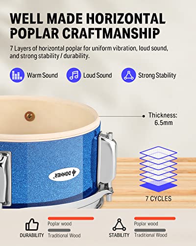 Kid Drum Sets-Donner 5-Piece for Beginners, 14 inch Full Size Complete Junior Drum Kit with Adjustable Throne, Cymbal, Hi-Hat, Pedal & Drumstick