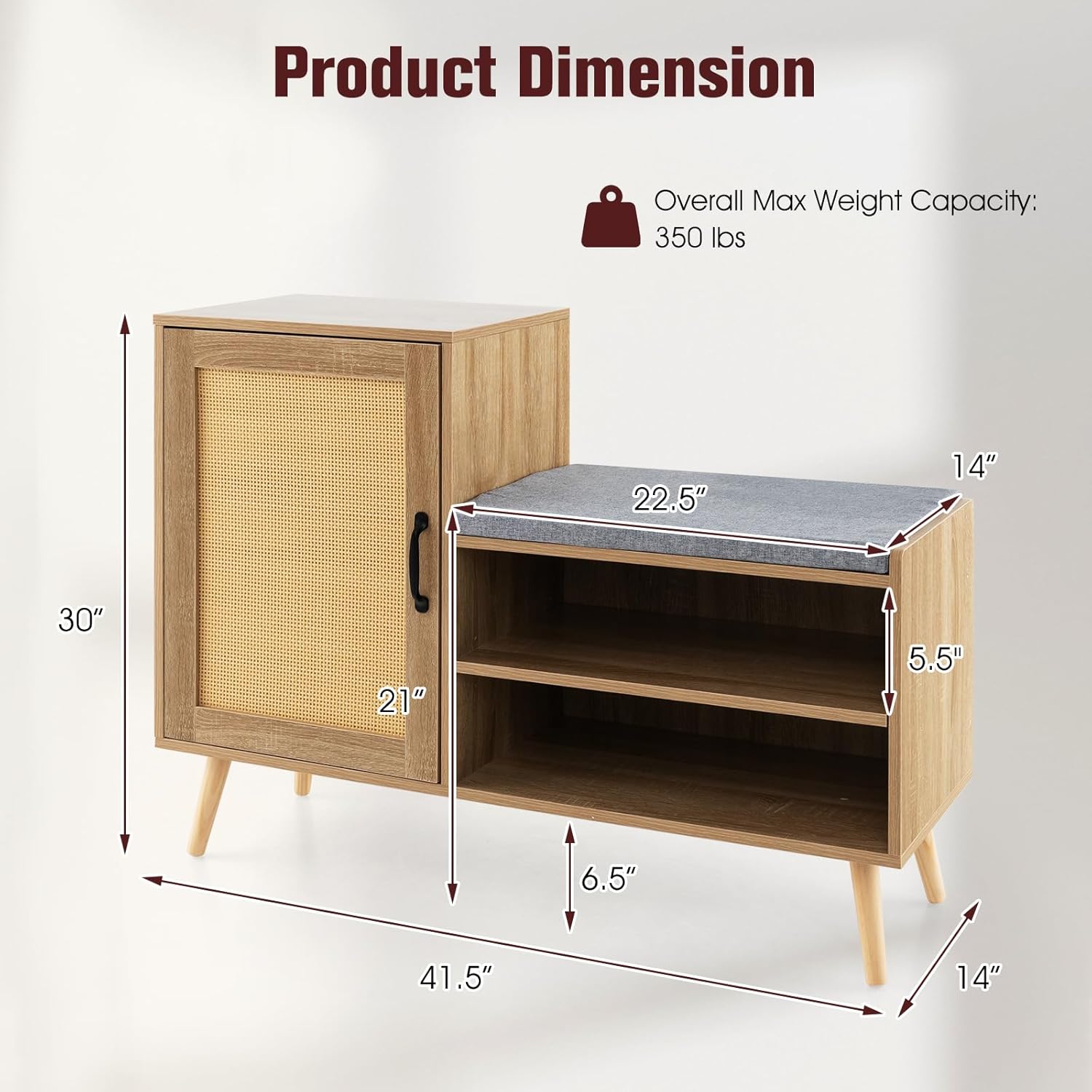 Giantex Shoe Cabinet with Shoe Bench - Rattan Shoe Storage Cabinet, Shoe Rack Organizer for 10-12 Pairs, Padding Seat Cushion