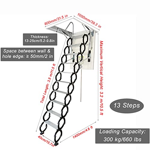 TECHTONGDA Attic Ceiling Pull Down Ladder Extension Folding Stairs Retractable Attic Folding Ladder with 28 x 35 Inch Opening Size and 9.8 feet