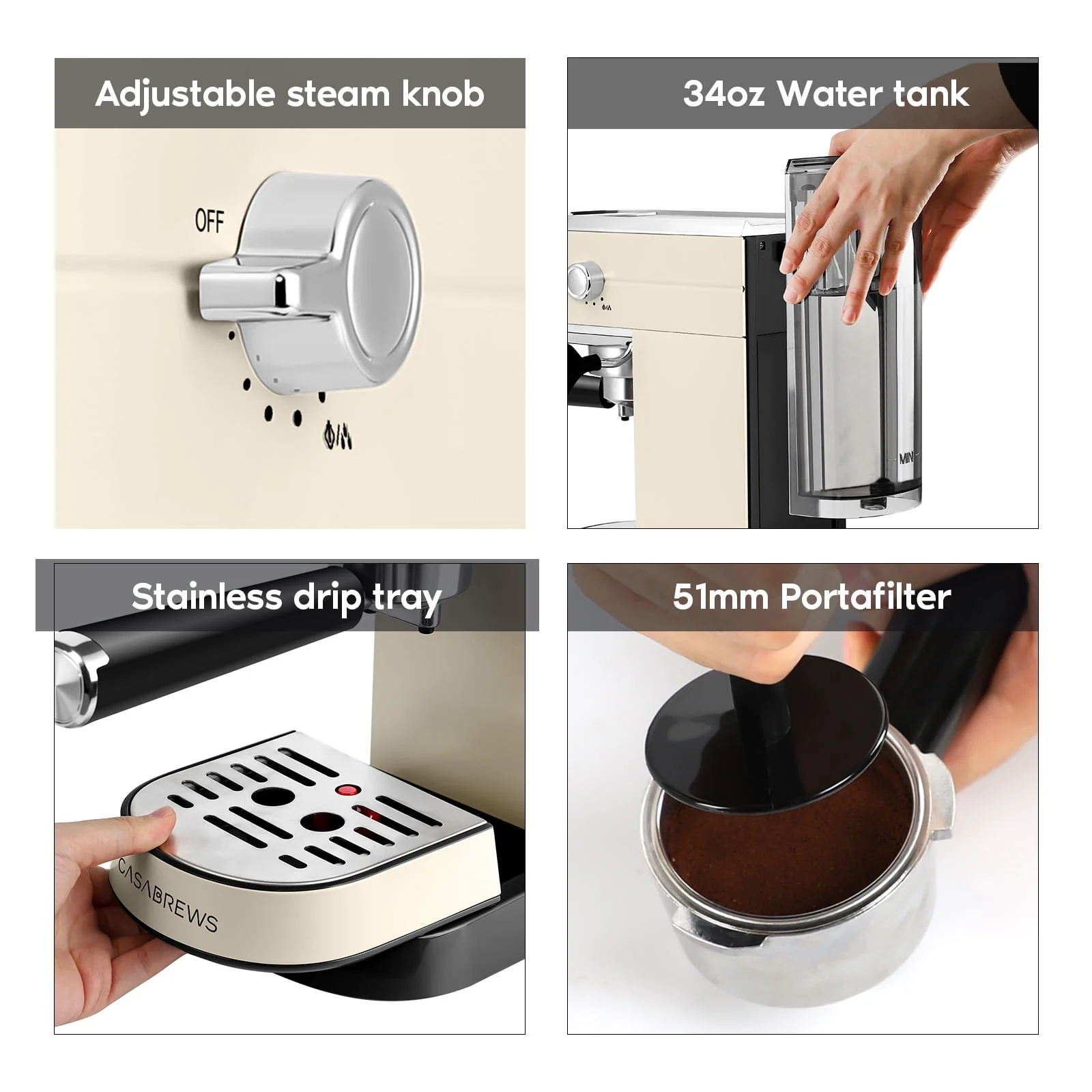 Casabrews 20 Bar Espresso Machine with Milk Frother Steam Wand, Stainless Steel Professional Cappuccino and Latte Coffee Machine, New, Silver