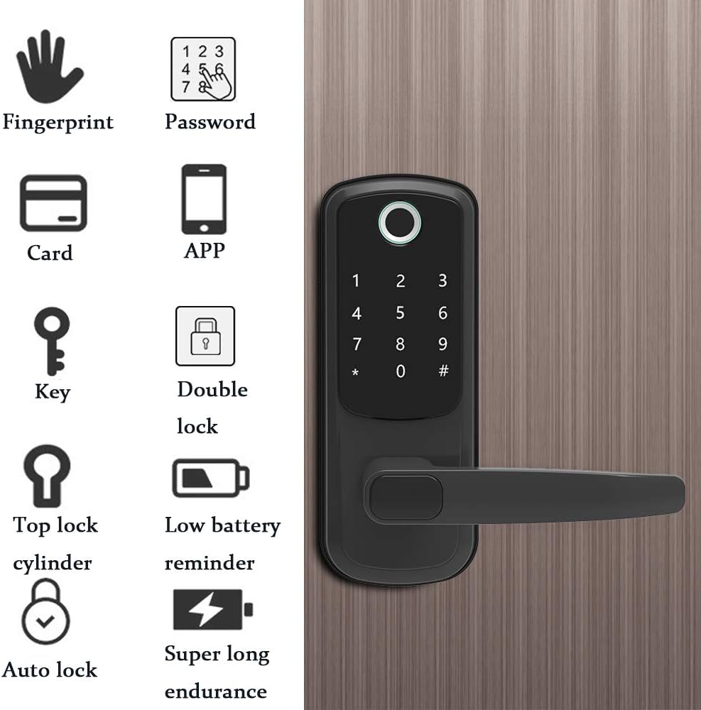5-in-1 Smart Dore Lock,Arcwares Fingerprint Door Lock with Reversible Handle,Digital Keypad Lock for Home,Office,House Rental,Use APP,IC Card