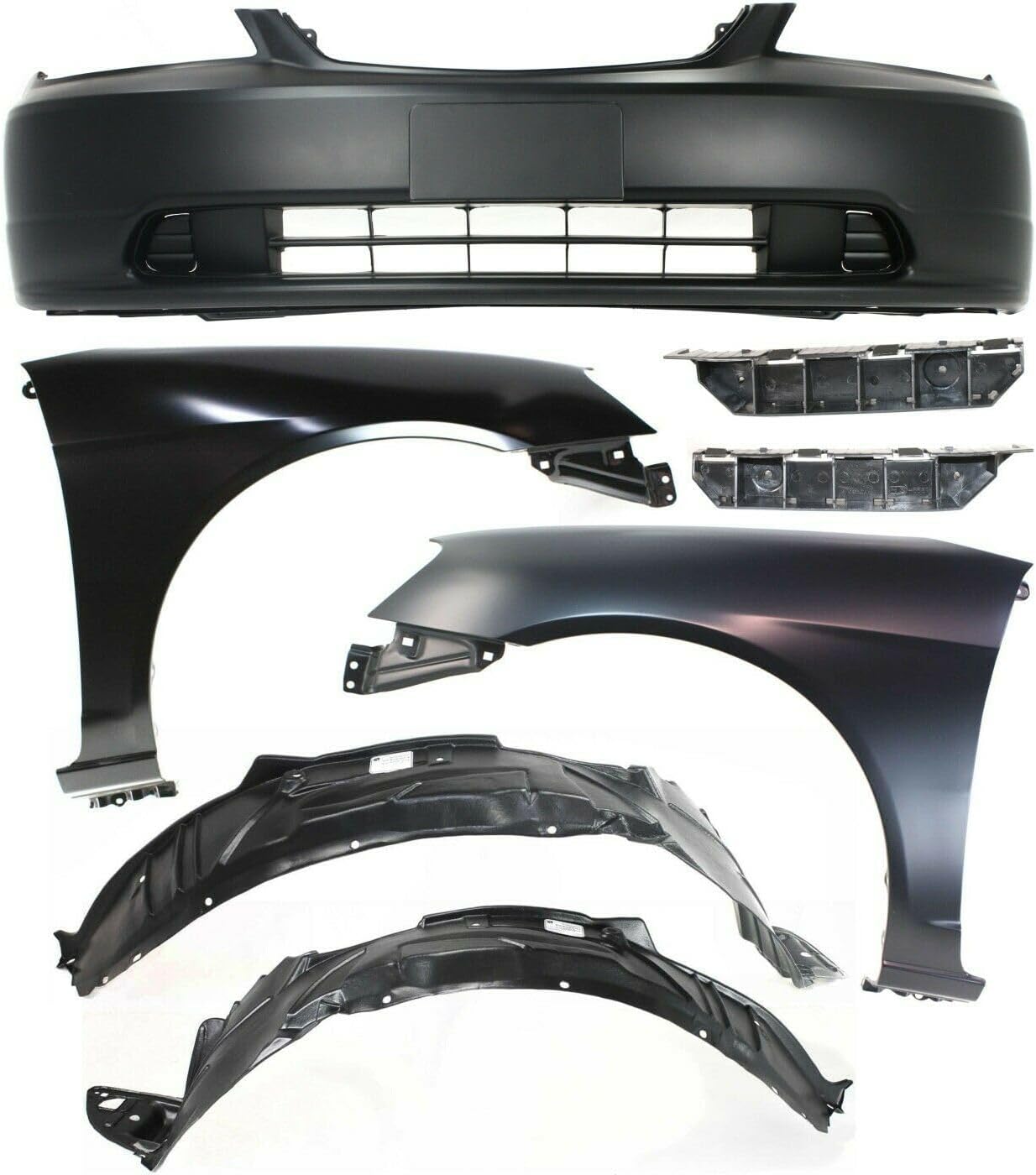7pcs Front Steel/Plastic Bumper Cover Kit with Quarter Panel Without Molding Holes for Honda for Civic DX/EX//HX/LX 01-03 Primed Auto Body