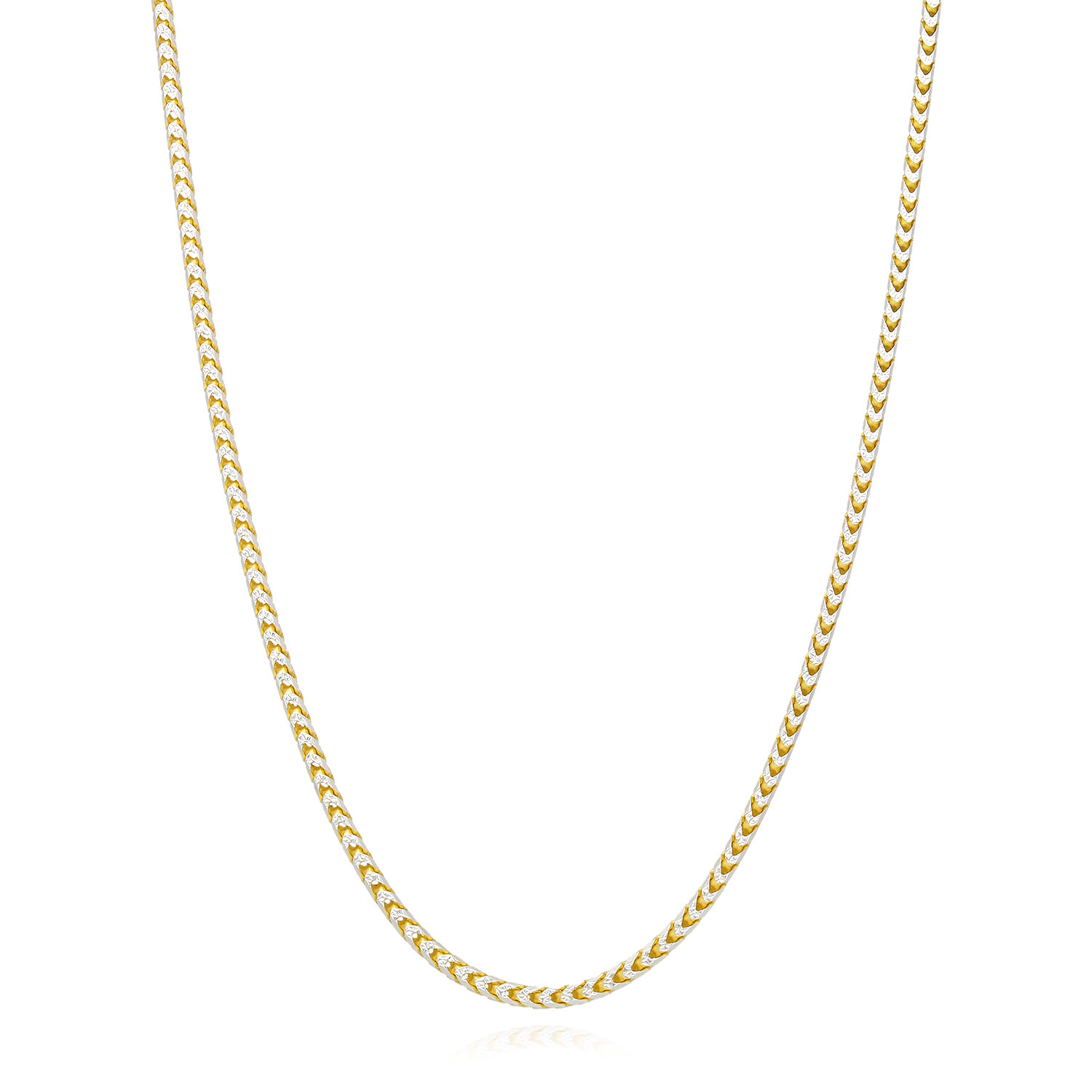 Solid 18K Yellow Gold Over Silver 2mm White Pave Franco Chain Necklace 18"-24"