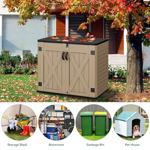 YITAHOME Outdoor Horizontal Storage Sheds w/o Shelf, Weather Resistant Resin Tool Shed, Multi-Opening Door for Storage of Bike, Trash Cans
