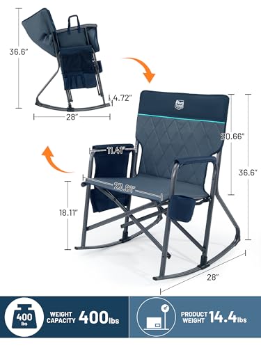 TIMBER RIDGE Folding Rocking Camping Chair, 400lbs Capacity Portable Oversized Outdoor Rocker with Hard Armrests, Cup Holder & Side Pocket