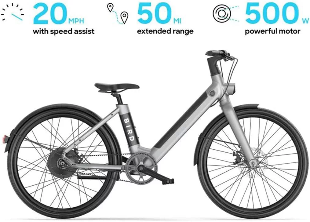 Bird - V-Frame eBike, 500Watt Motor, 50mi Max Range, 20mph Max Speed, Embedded Dash Display, Removable Battery, and App Compatible