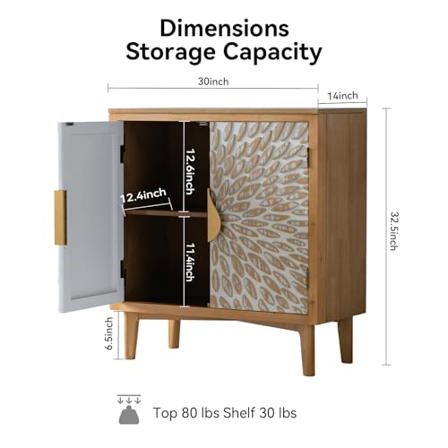 Farmhouse Sideboard with Leaf Design Doors, Decorative Storage Cabinet Freestanding Buffet Sideboard Credenza with Wood Legs for Living Room, Kitchen