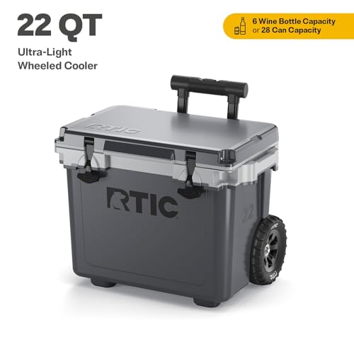 RTIC 22 QT Ultra-Light Wheeled Cooler with Handle, Hard Insulated Portable Ice Chest Box for Beach, Drink, Beverage, Camping, Picnic, Fishing, Boat