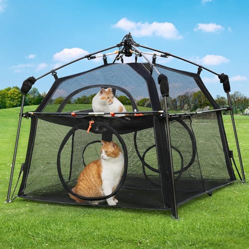 Extra Large Catio Outdoor Cat Enclosure, Rywell 3-Tier Spacious Outdoor Cat Tent, Weatherproof&Sunproof with 5 Windows