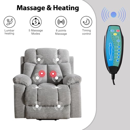 Phoenix Home Large Power Lift Recliner Chair with Massage and Heat for Elderly, Overstuffed Wide Recliners with 2 Cup Holders