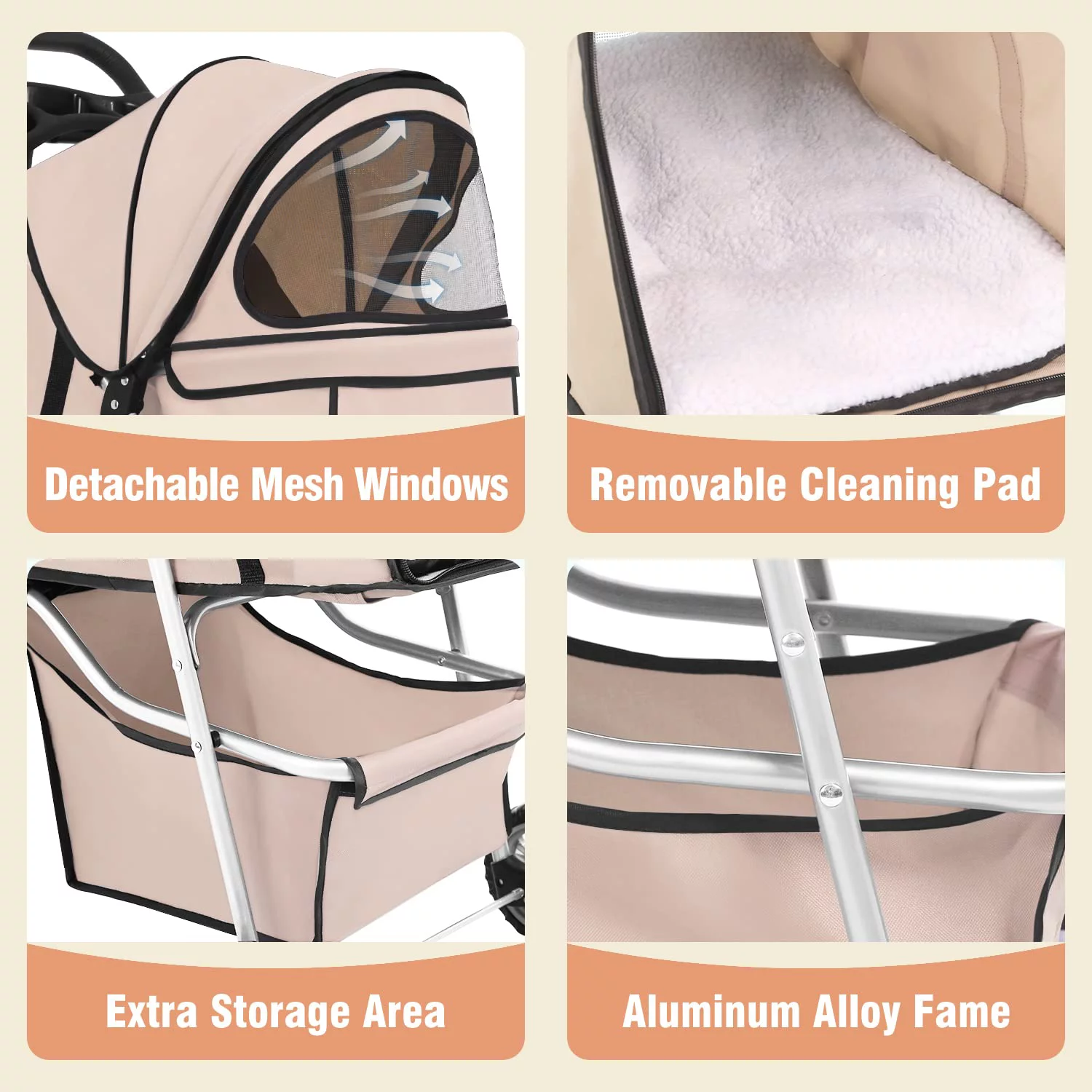 BestPet Pet Stroller Cat Dog Cage Stroller Travel Folding Carrier,Beige - Curated Treasures Market