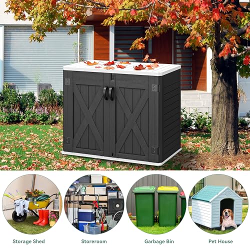 YITAHOME Outdoor Horizontal Storage Sheds w/o Shelf, Weather Resistant Resin Tool Shed, Multi-Opening Door for Storage of Bike, Trash Cans