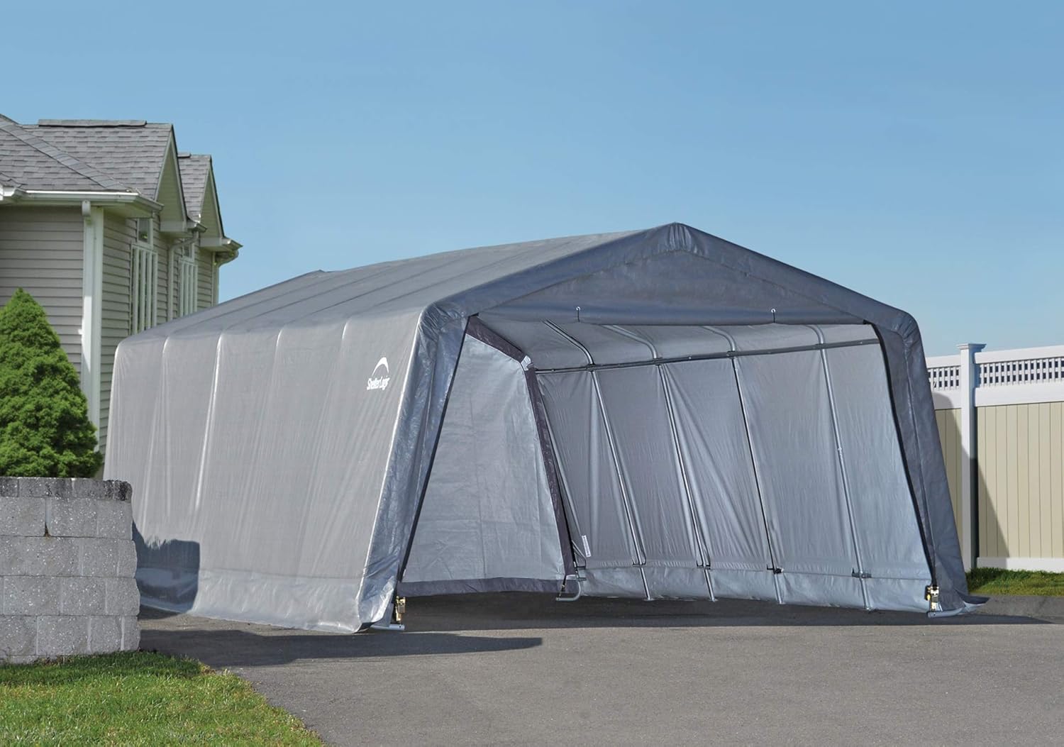 ShelterLogic Peak Style Garage-in-a-Box, Grey, 12 x 20 x 8 ft.