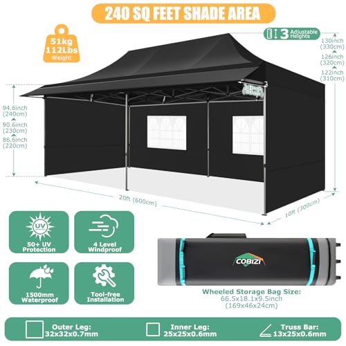 COBIZI 10x10 Pop Up Canopy Tent with Awning