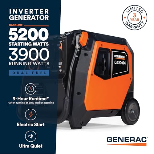 Generac 3,300-Watt Gas-Powered Portable Inverter Generator - Lightweight Design - USB Ports for Mobile Device Charging - COsense Technology